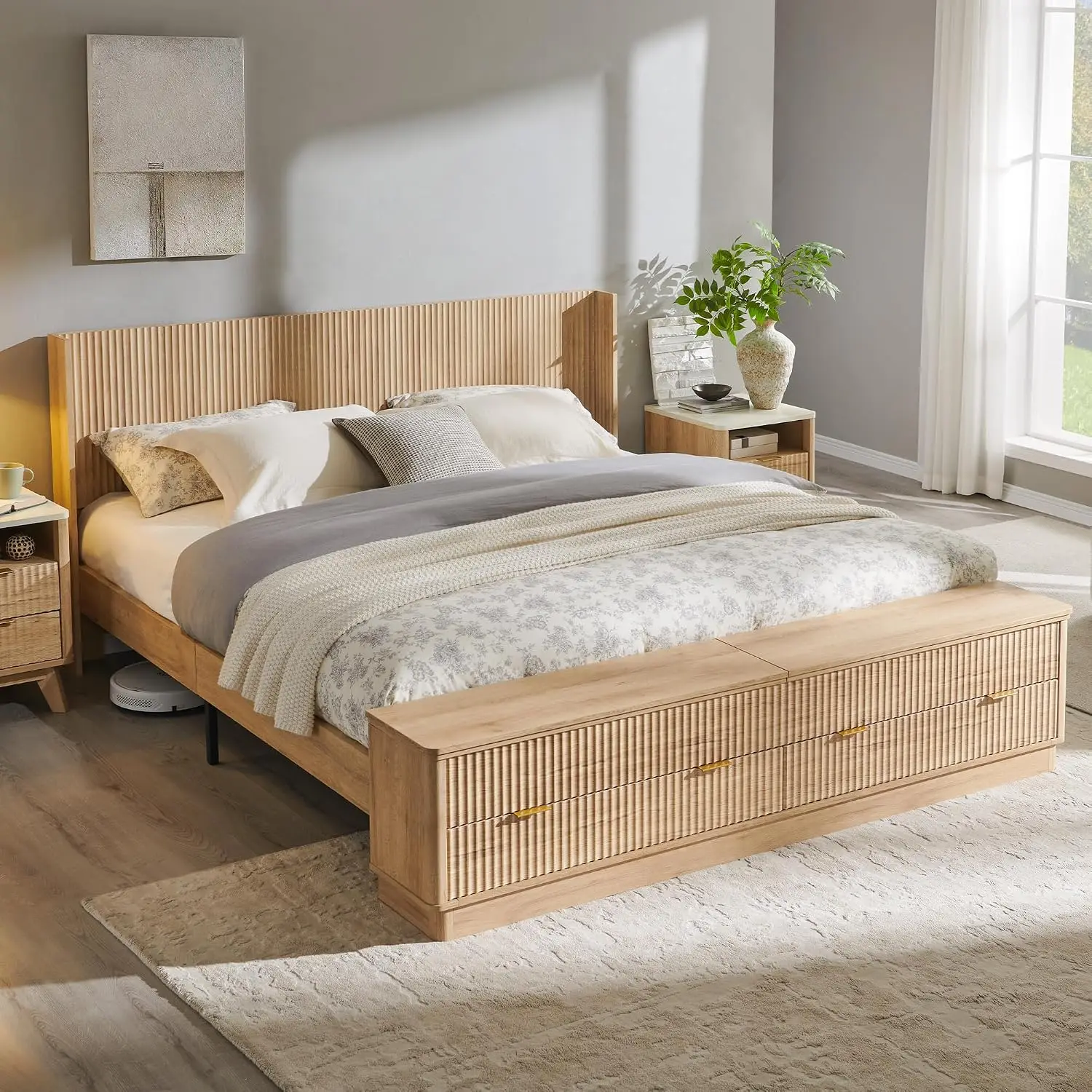 Fluted King Size Bed Frame wit - огляд і ціна King Size Bed Frame With Storage Drawers
