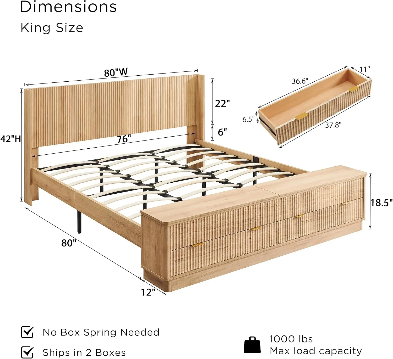 Fluted King Size Bed Frame wit - огляд і ціна King Size Bed Frame With Storage Drawers