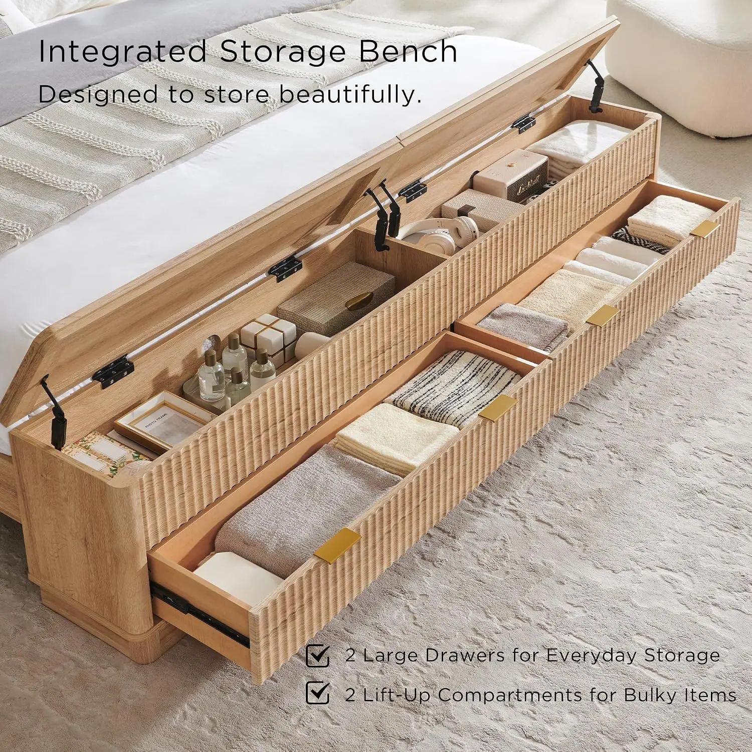 Fluted King Size Bed Frame wit - огляд і ціна King Size Bed Frame With Storage Drawers