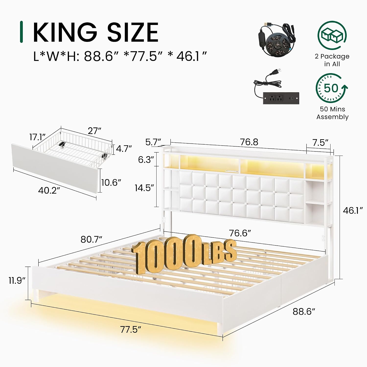 King Size Wooden Bed Frame Sto - огляд і ціна King Size Bed Frame With Storage Drawers