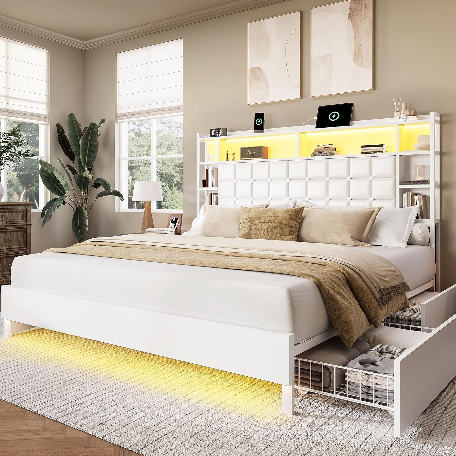 King Size Wooden Bed Frame Sto - огляд і ціна King Size Bed Frame With Storage Drawers