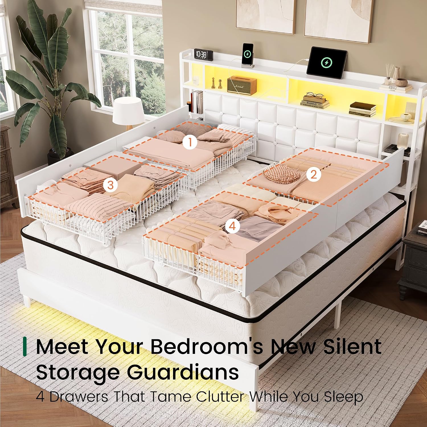 King Size Wooden Bed Frame Sto - огляд і ціна King Size Bed Frame With Storage Drawers
