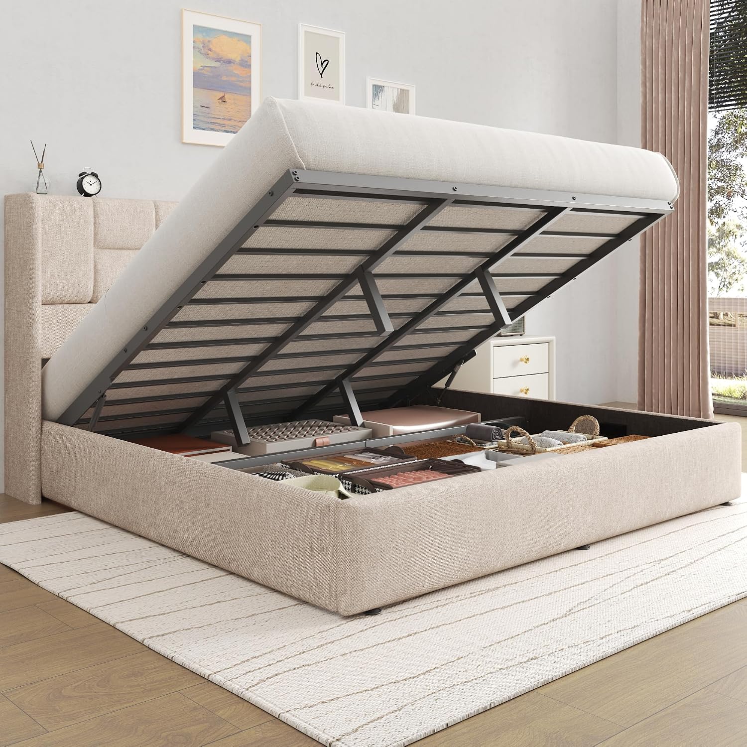 King Bed Frame Hydraulic Gas L - огляд і ціна Gas Lift Storage Bed Hydraulic