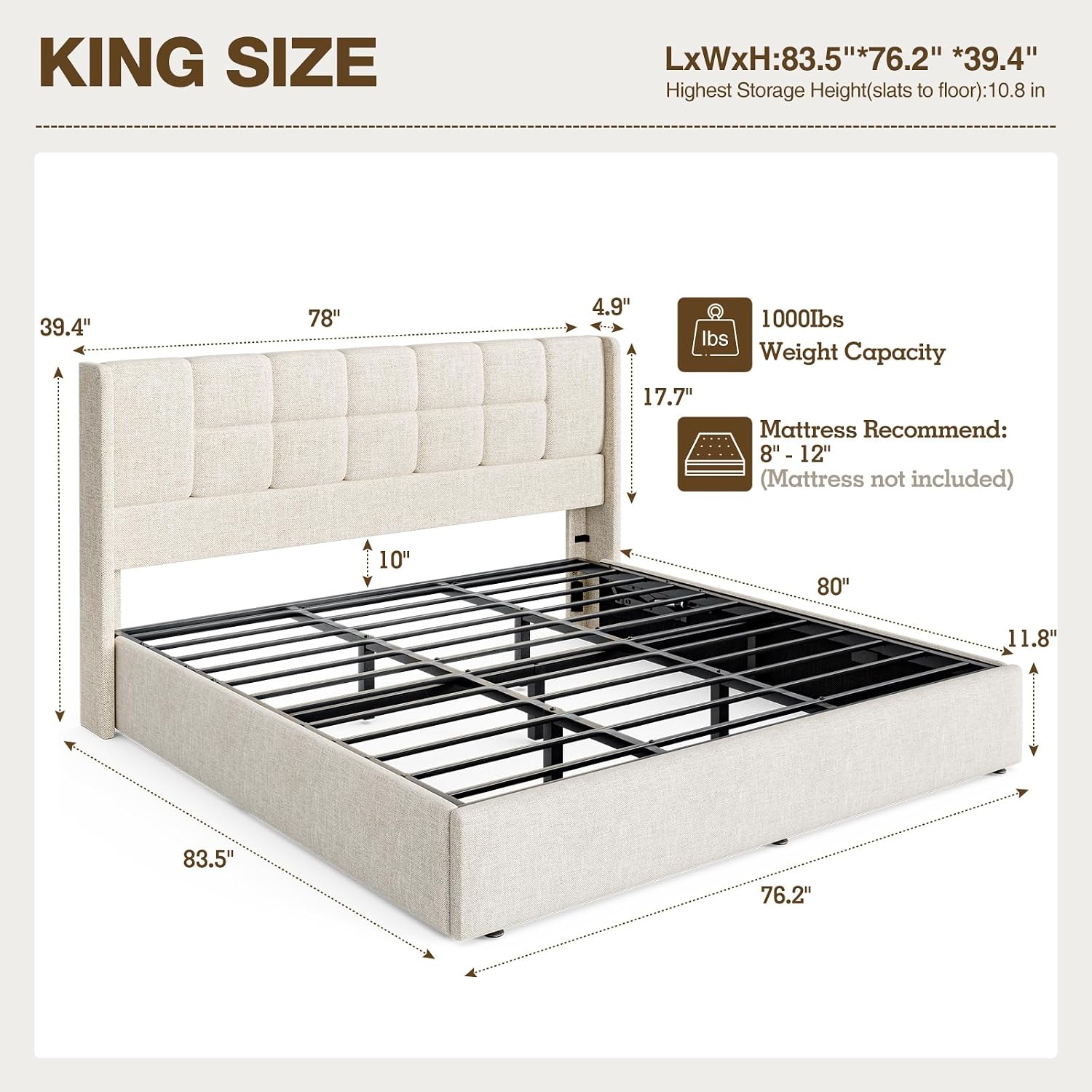 King Bed Frame Hydraulic Gas L - огляд і ціна Gas Lift Storage Bed Hydraulic