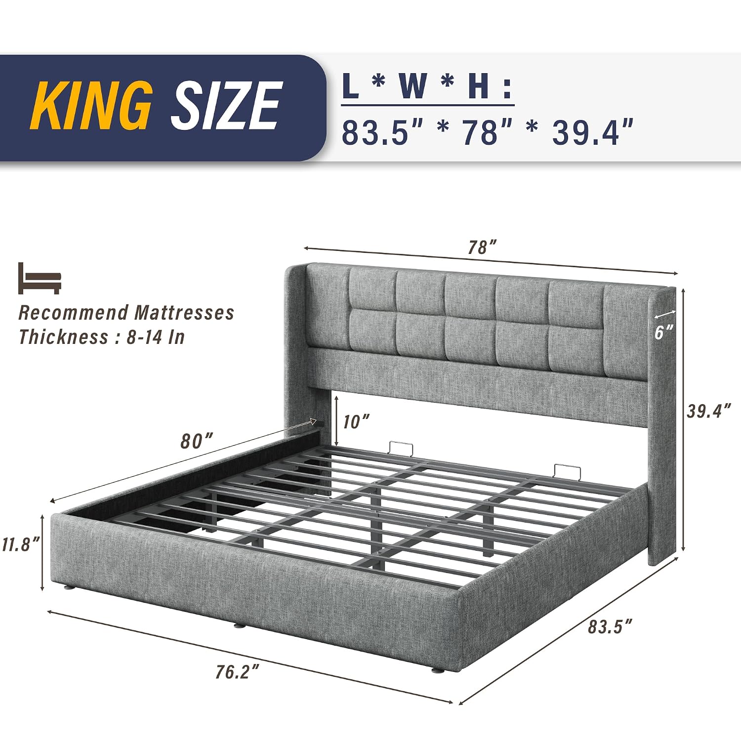 King Bed Frame Hydraulic Gas L - огляд і ціна Gas Lift Storage Bed Hydraulic