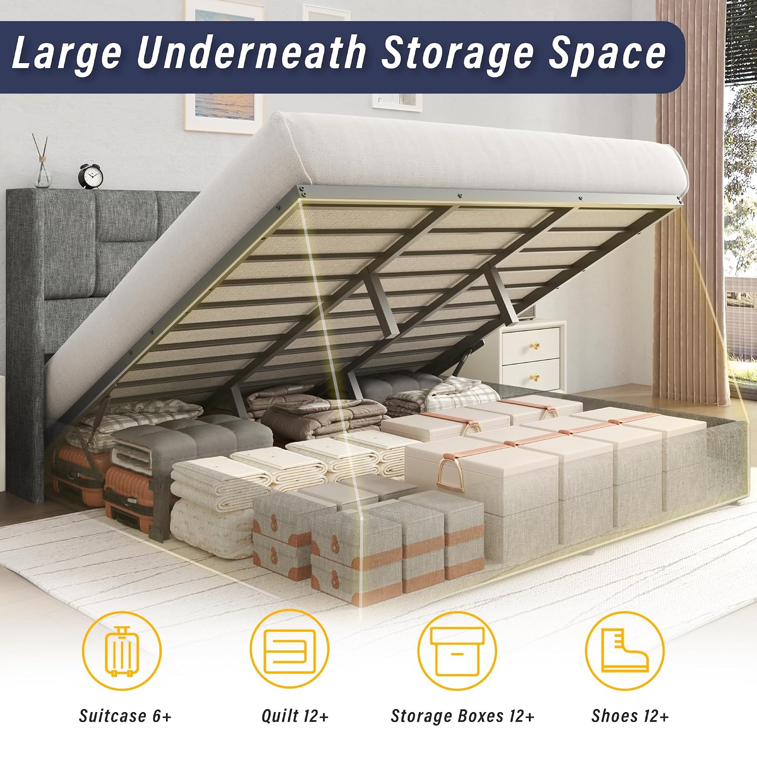 King Bed Frame Hydraulic Gas L - огляд і ціна Gas Lift Storage Bed Hydraulic