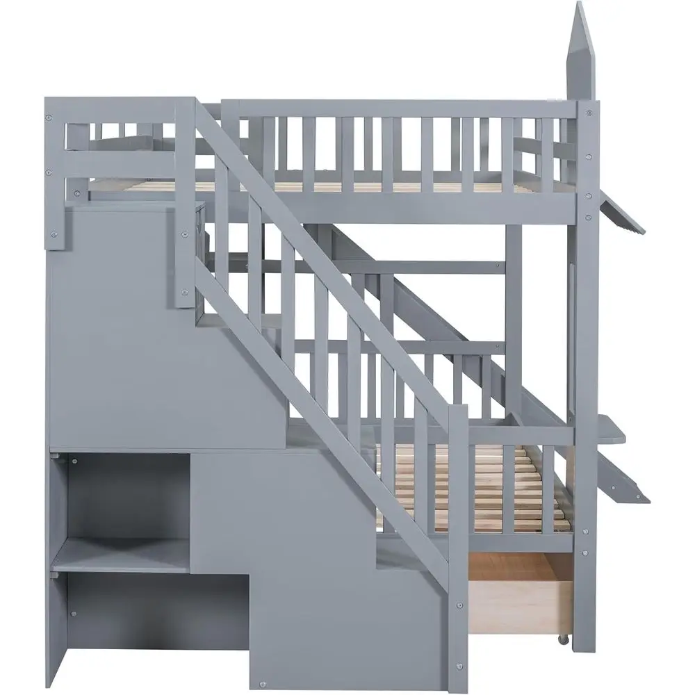 Full-Size Over Full Bunk Bed w - огляд і ціна Bunk Bed With Stairs And Slide
