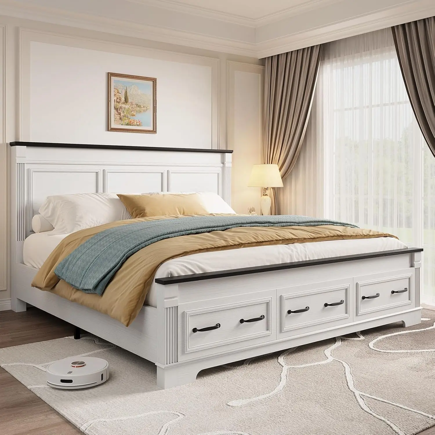 Farmhouse King Size Bed Frame  - огляд і ціна King Size Bed Frame With Storage Drawers