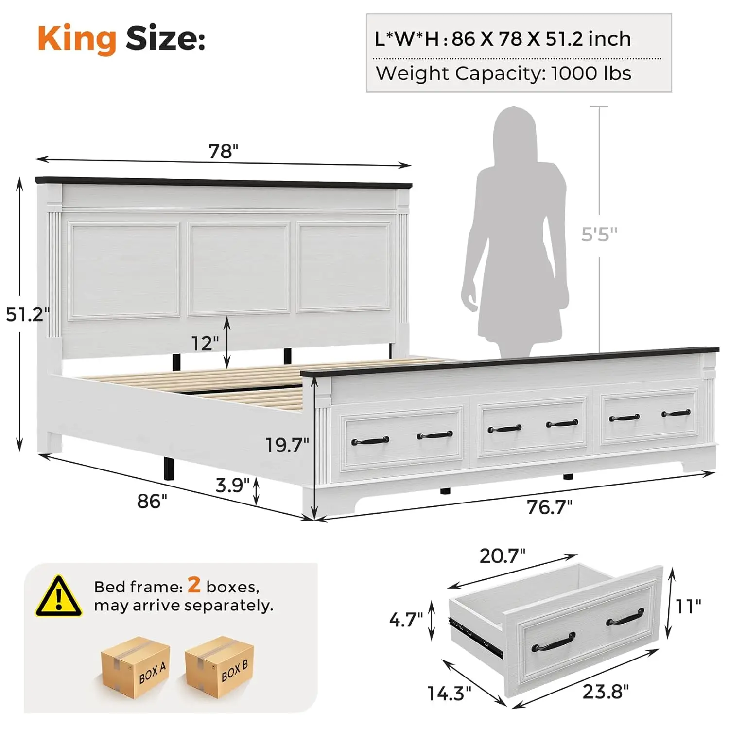 Farmhouse King Size Bed Frame  - огляд і ціна King Size Bed Frame With Storage Drawers