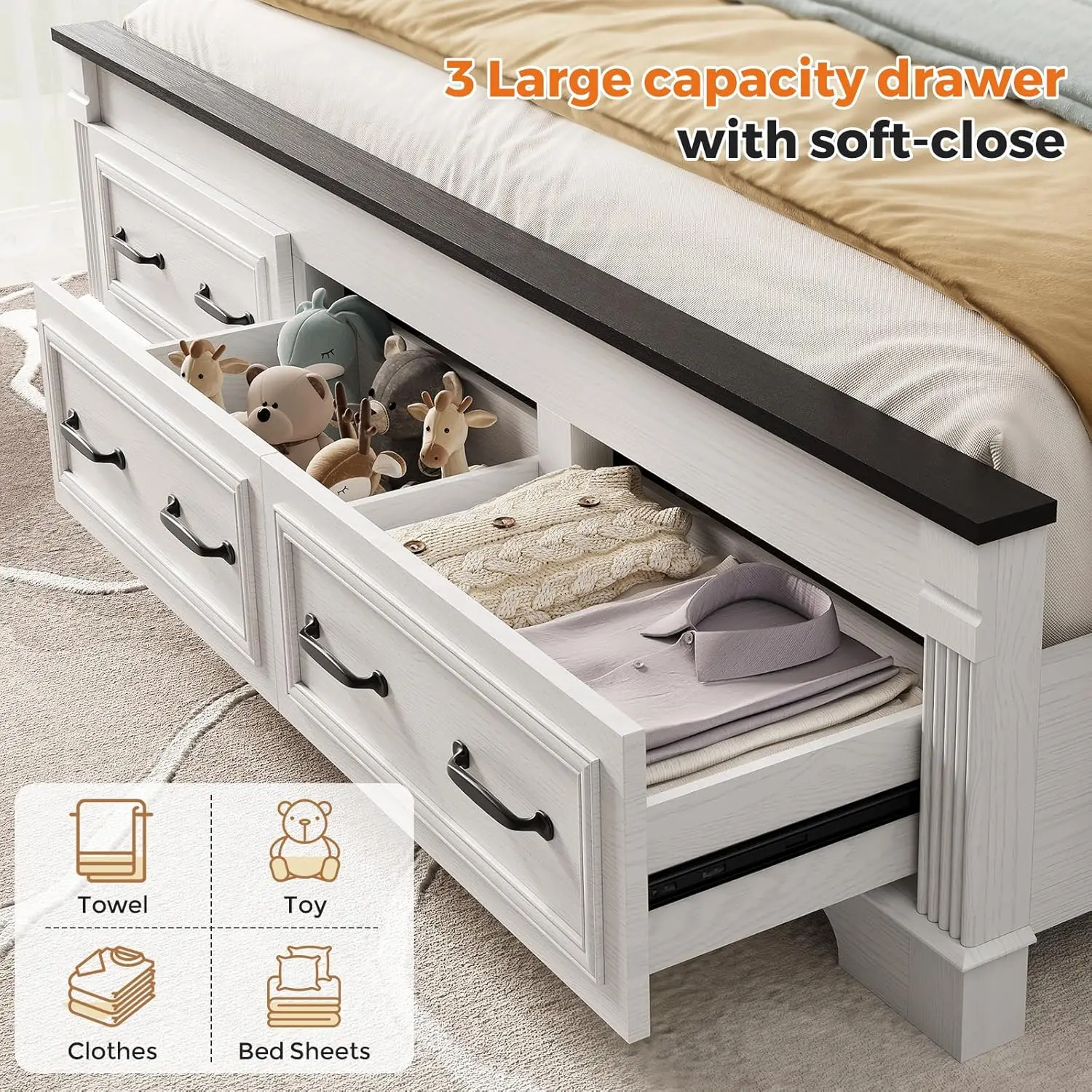Farmhouse King Size Bed Frame  - огляд і ціна King Size Bed Frame With Storage Drawers