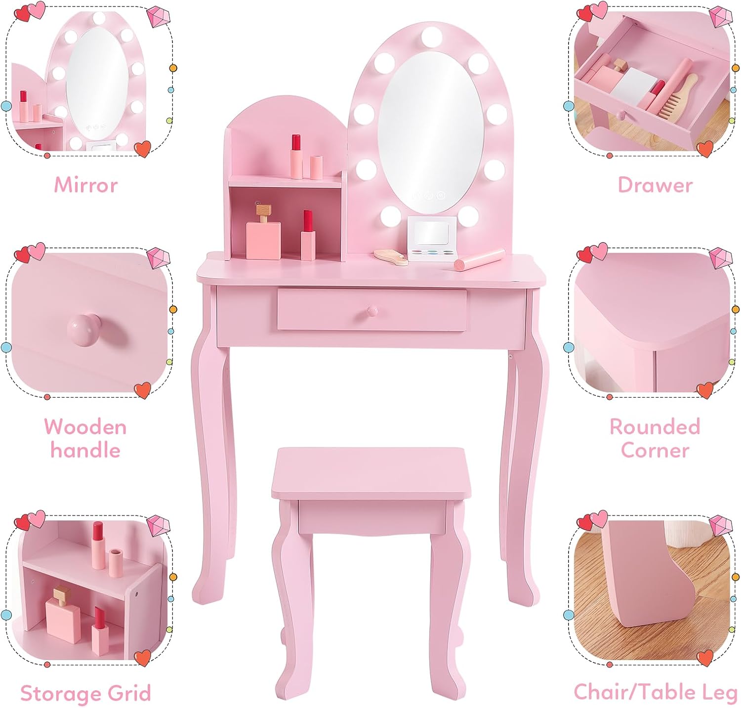 Princess Style Kids Vanity Set - огляд і ціна Dressing Table Vanity With Lighted Mirror