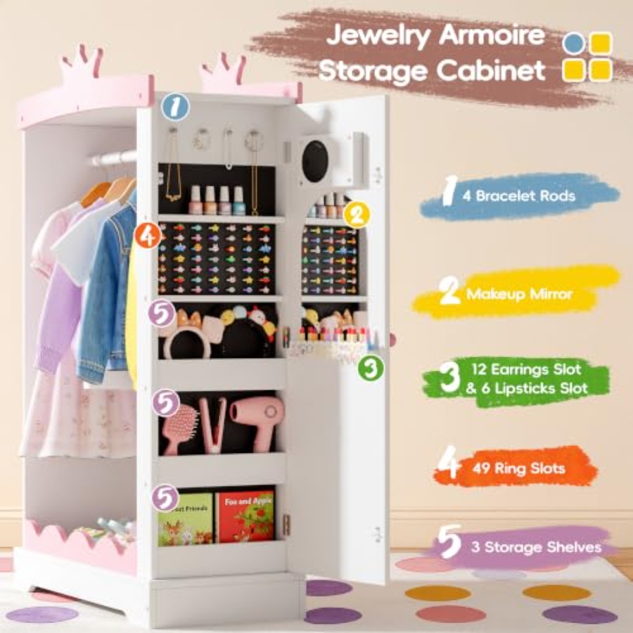 Dress Up Wardrobe with Light-U - огляд і ціна Full Length Mirror Jewelry Armoire