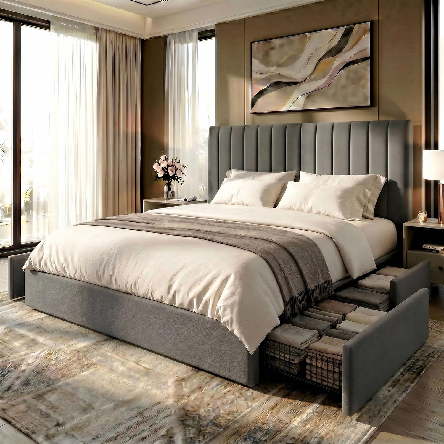 King Size Platform Bed Frame w - огляд і ціна King Size Bed Frame With Storage Drawers