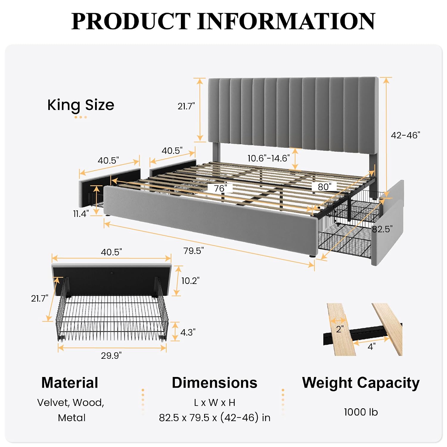 King Size Platform Bed Frame w - огляд і ціна King Size Bed Frame With Storage Drawers