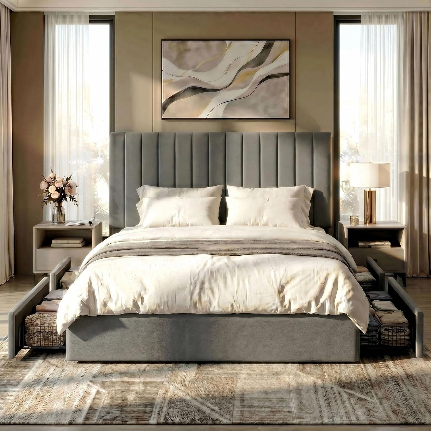 King Size Platform Bed Frame w - огляд і ціна King Size Bed Frame With Storage Drawers