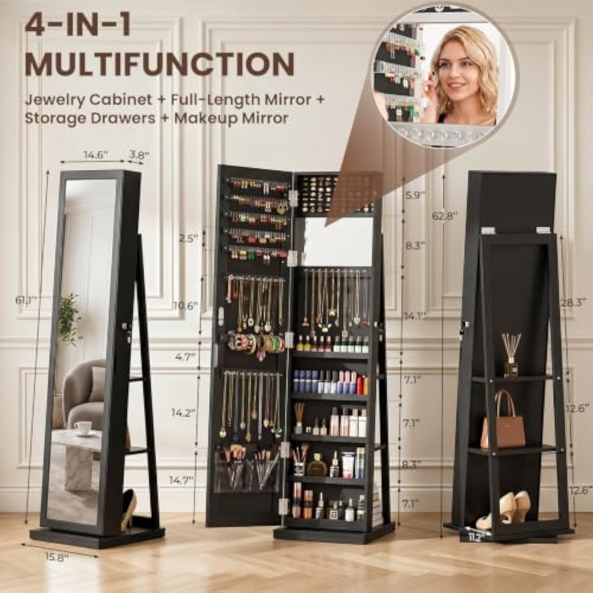 Elegant Black Standing Jewelry - огляд і ціна Full Length Mirror Jewelry Armoire