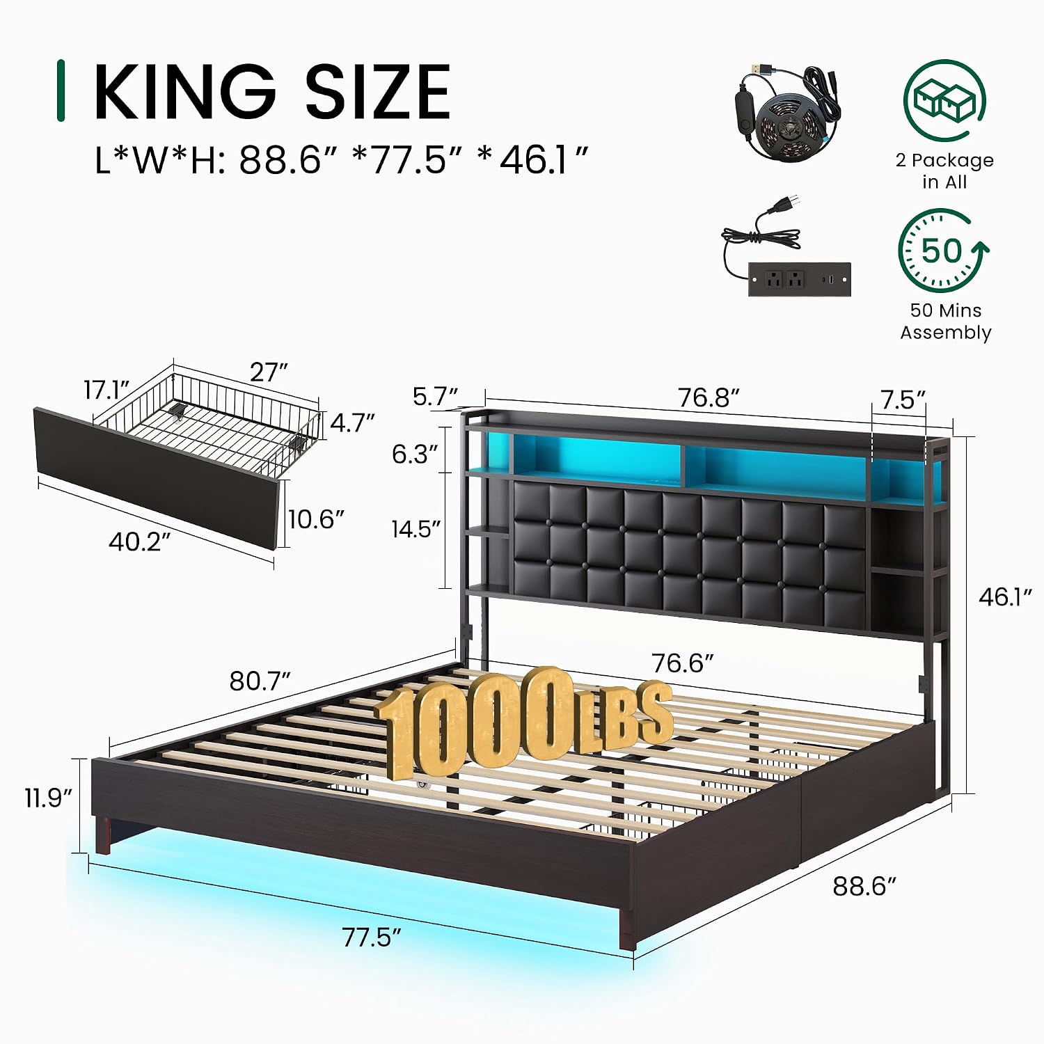King Size Wooden Bed Frame wit - огляд і ціна King Size Bed Frame With Storage Drawers