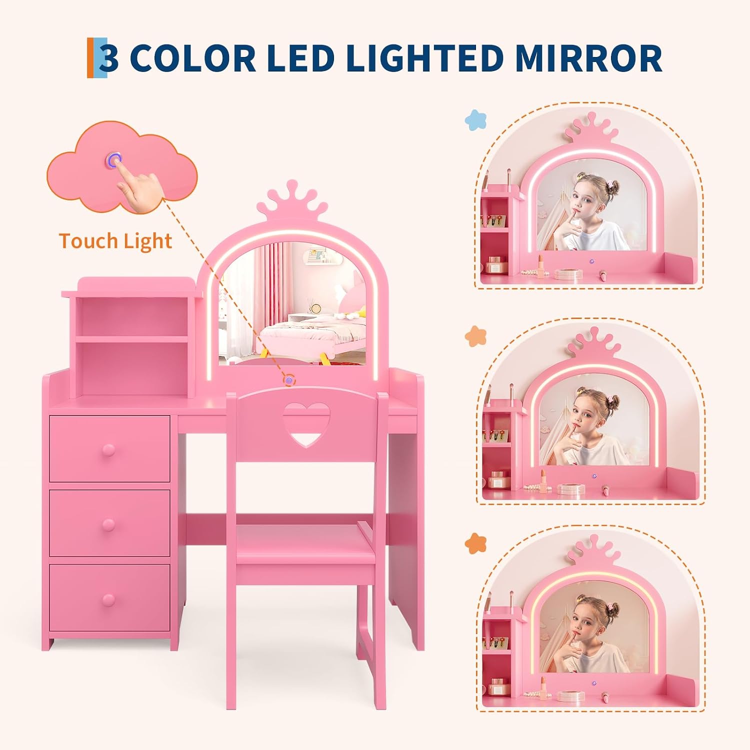 Kids Vanity Desk with Lighted  - огляд і ціна Dressing Table Vanity With Lighted Mirror