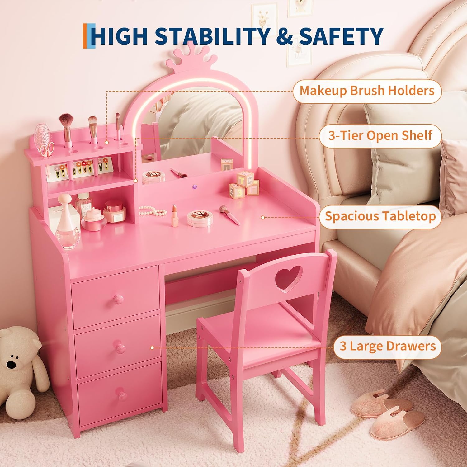 Kids Vanity Desk with Lighted  - огляд і ціна Dressing Table Vanity With Lighted Mirror