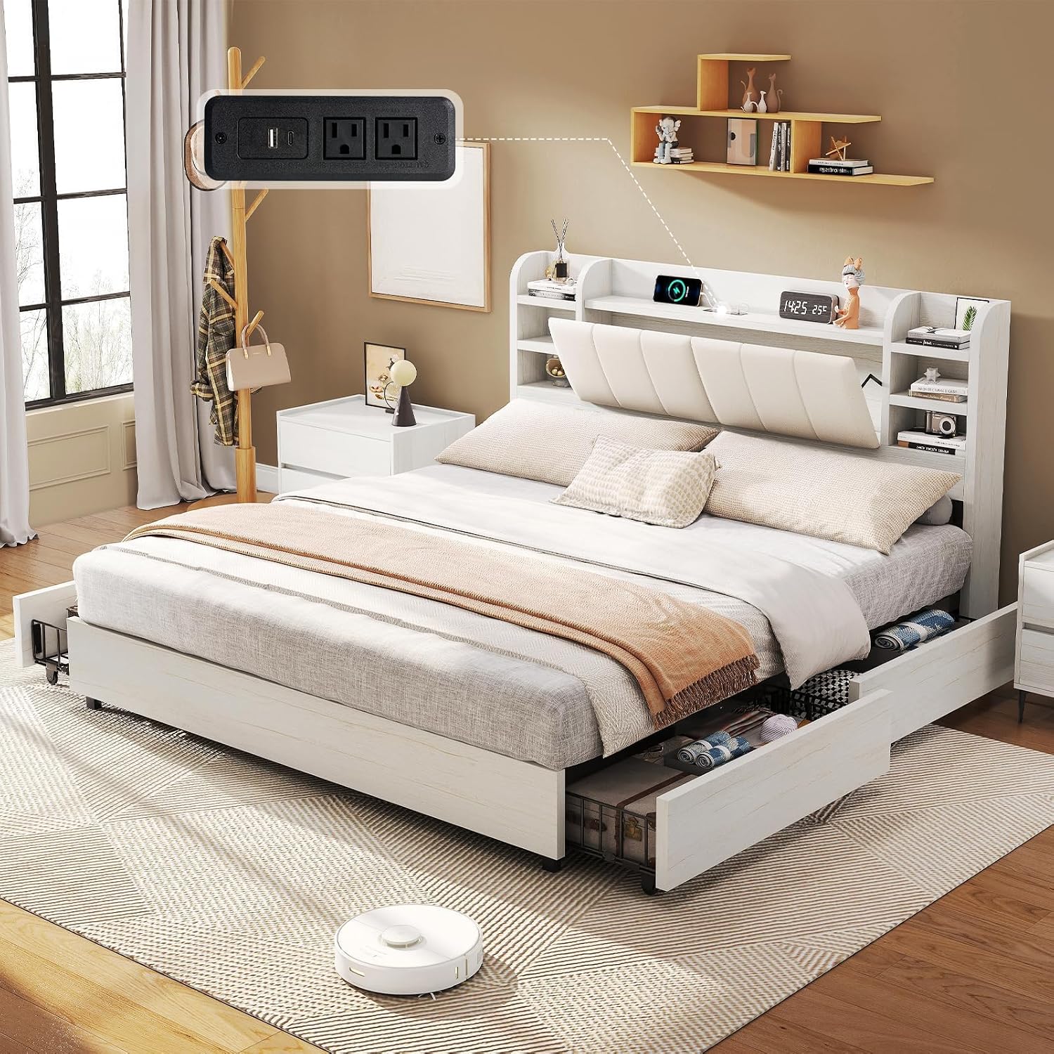 King Size Upholstered Platform - огляд і ціна King Size Bed Frame With Storage Drawers