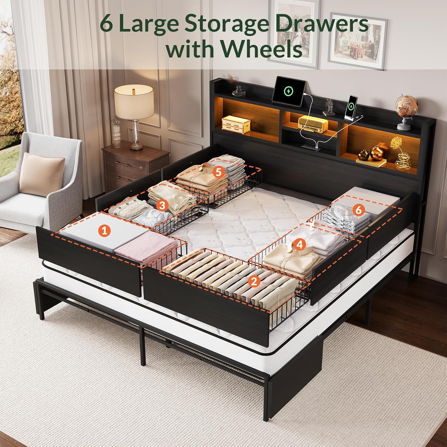 King Size Bed Frame with 6 Sto - огляд і ціна King Size Bed Frame With Storage Drawers