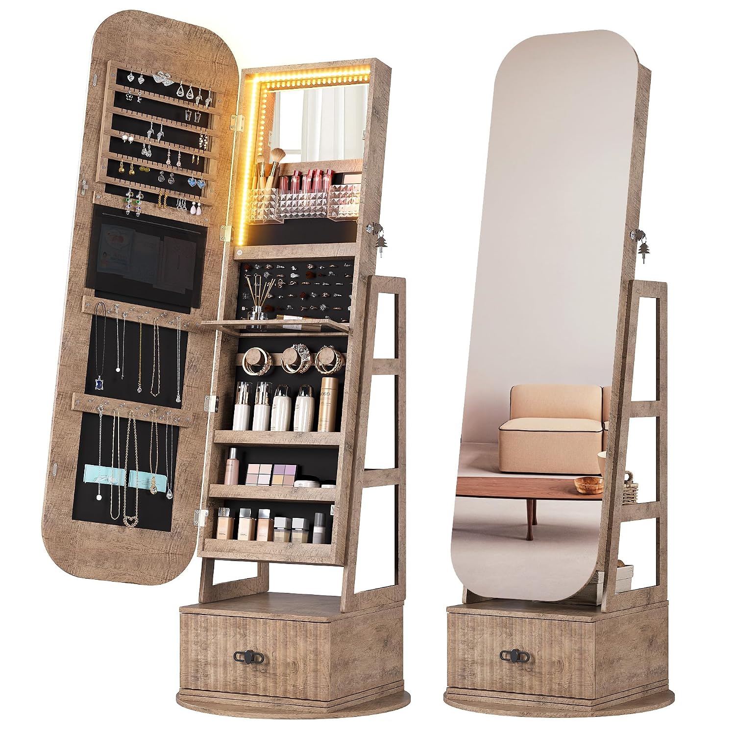 360 Swivel Jewelry Armoire Org - огляд і ціна Full Length Mirror Jewelry Armoire
