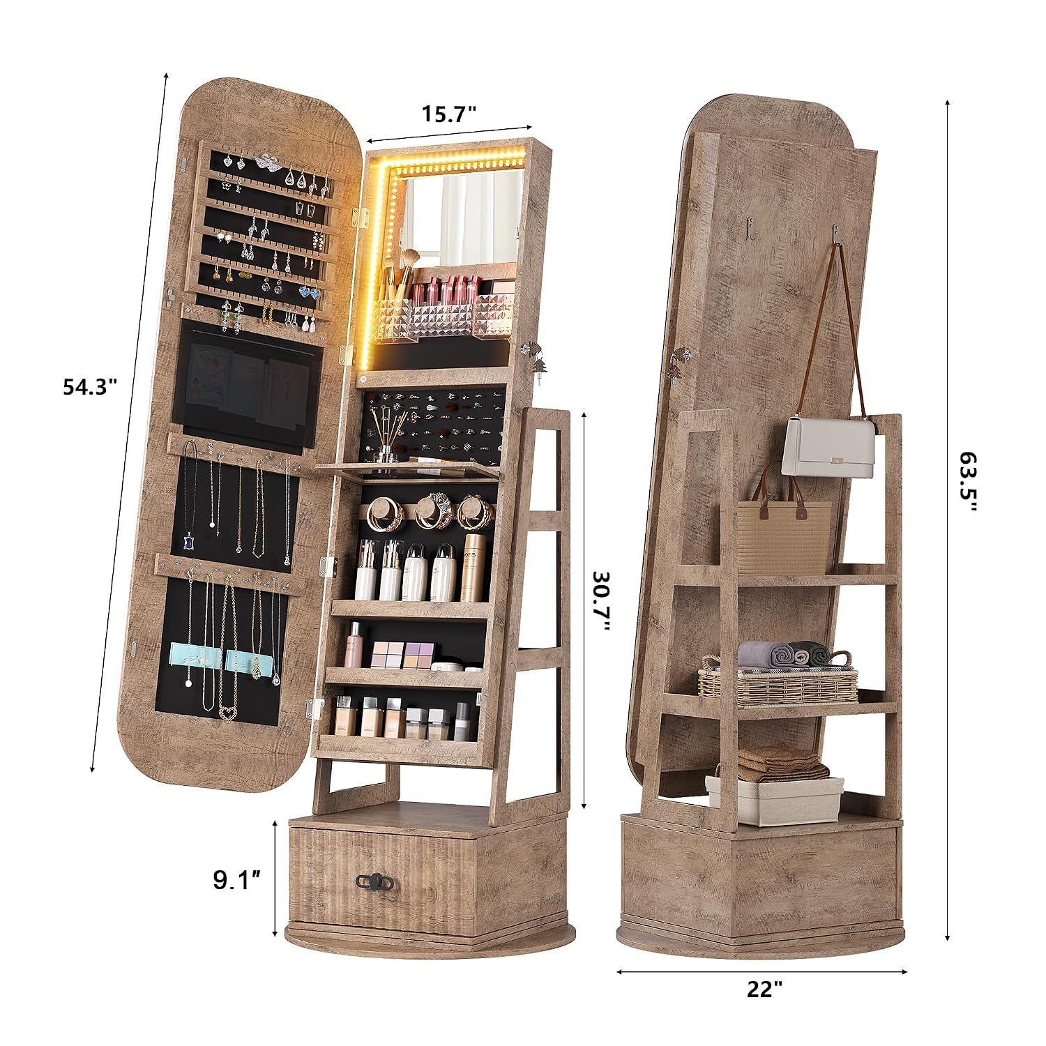 360 Swivel Jewelry Armoire Org - огляд і ціна Full Length Mirror Jewelry Armoire