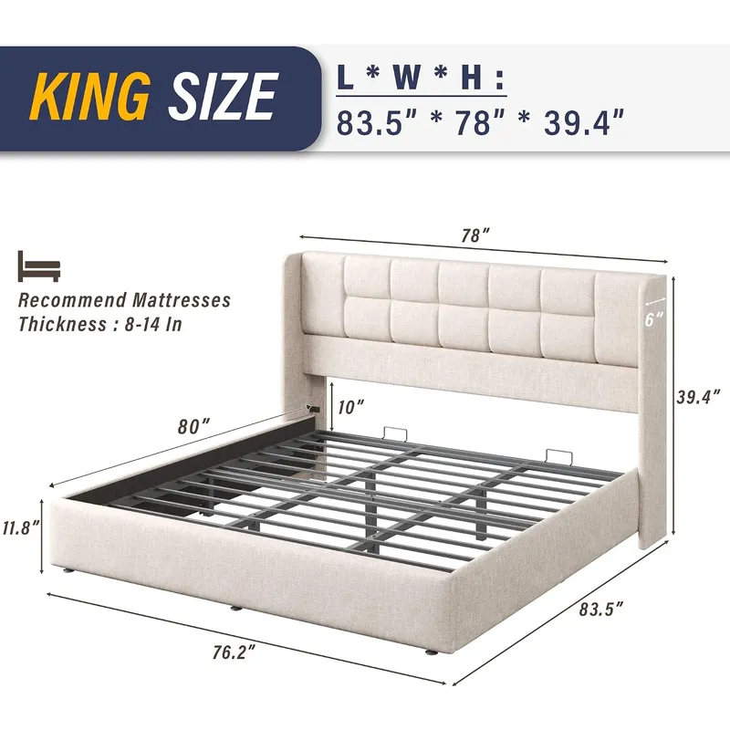 Bed Frame with Hydraulic Gas L - огляд і ціна Gas Lift Storage Bed Hydraulic