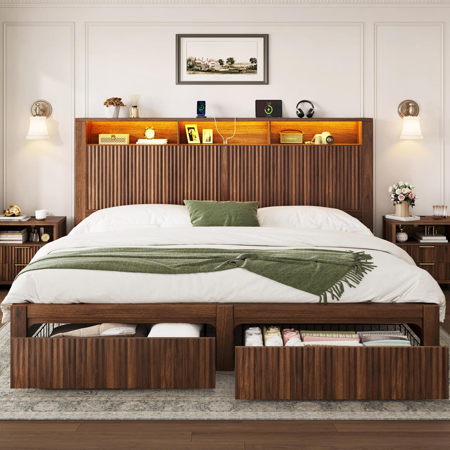 King Size Bed Frame and Headbo - огляд і ціна King Size Bed Frame With Storage Drawers