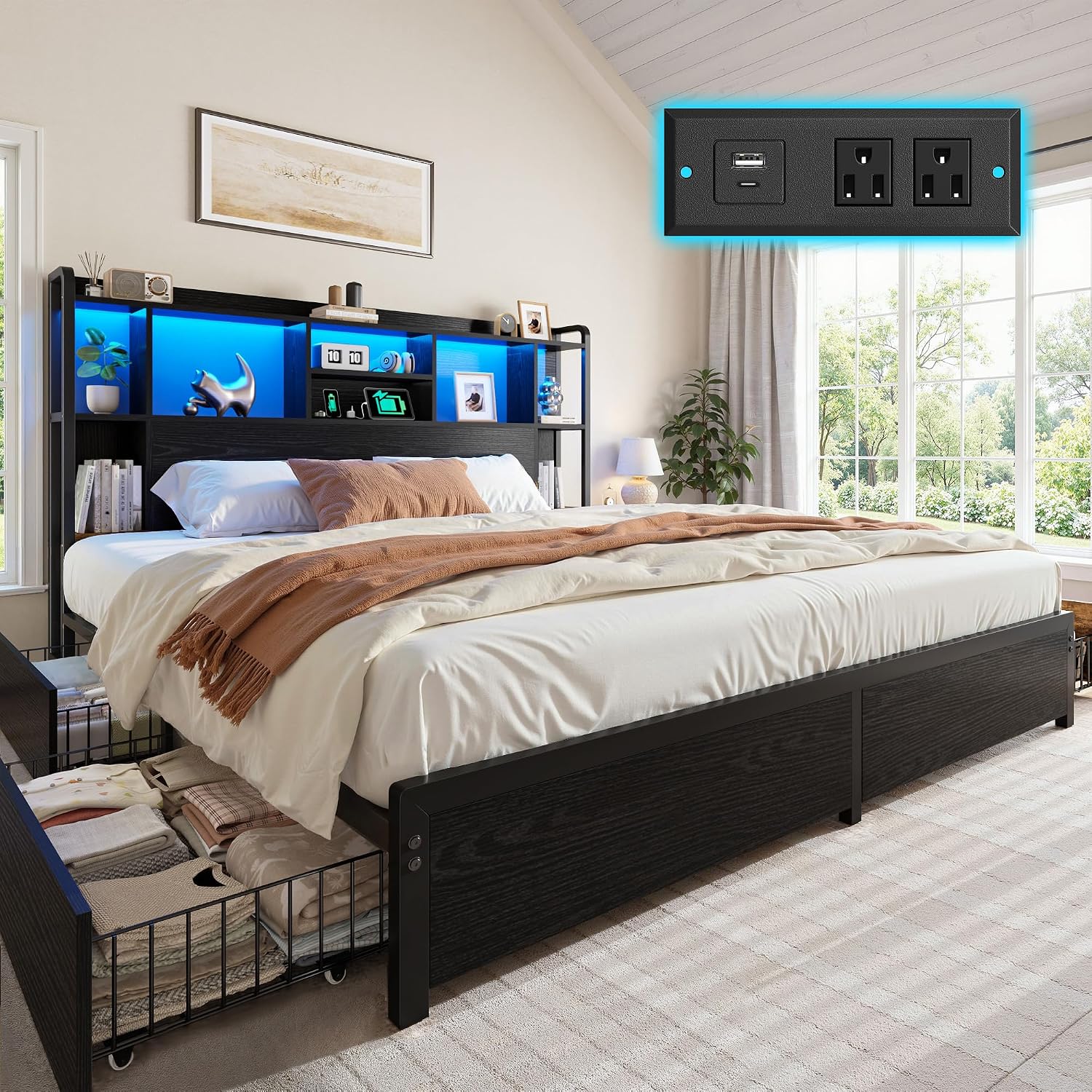 King Size Bed Frame Storage He - огляд і ціна King Size Bed Frame With Storage Drawers