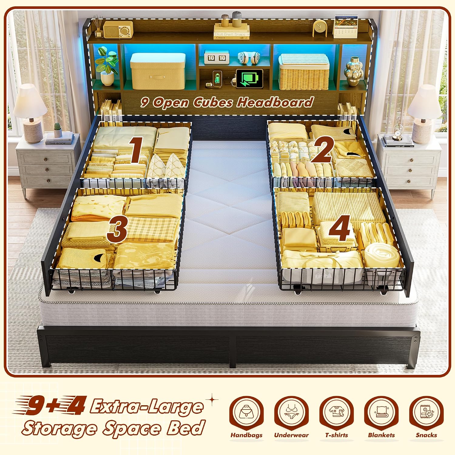 King Size Bed Frame Storage He - огляд і ціна King Size Bed Frame With Storage Drawers