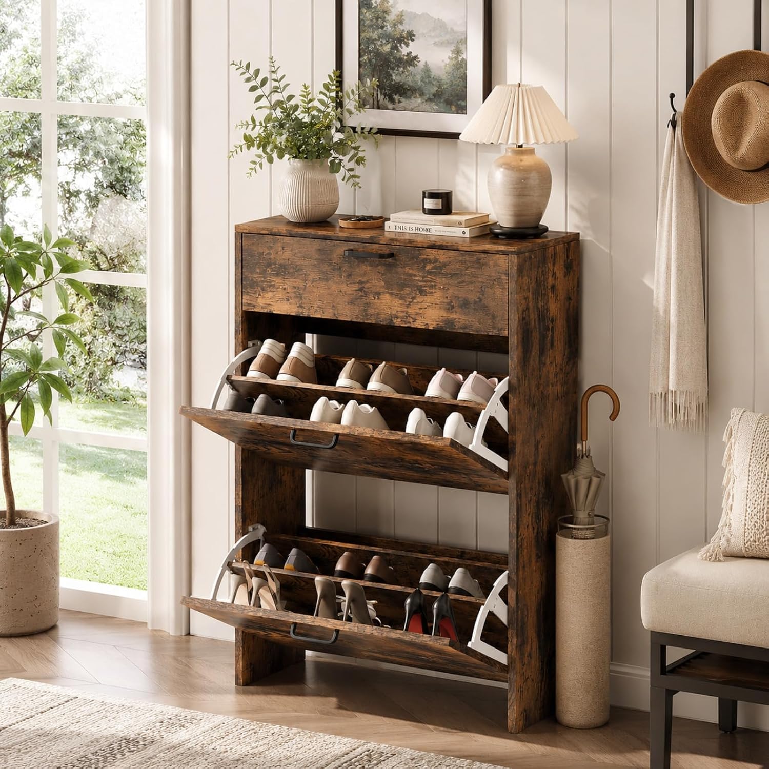 #Slim Shoe Cabinet with 2 Flip - огляд і ціна Shoe Rack Cabinet Narrow Entryway