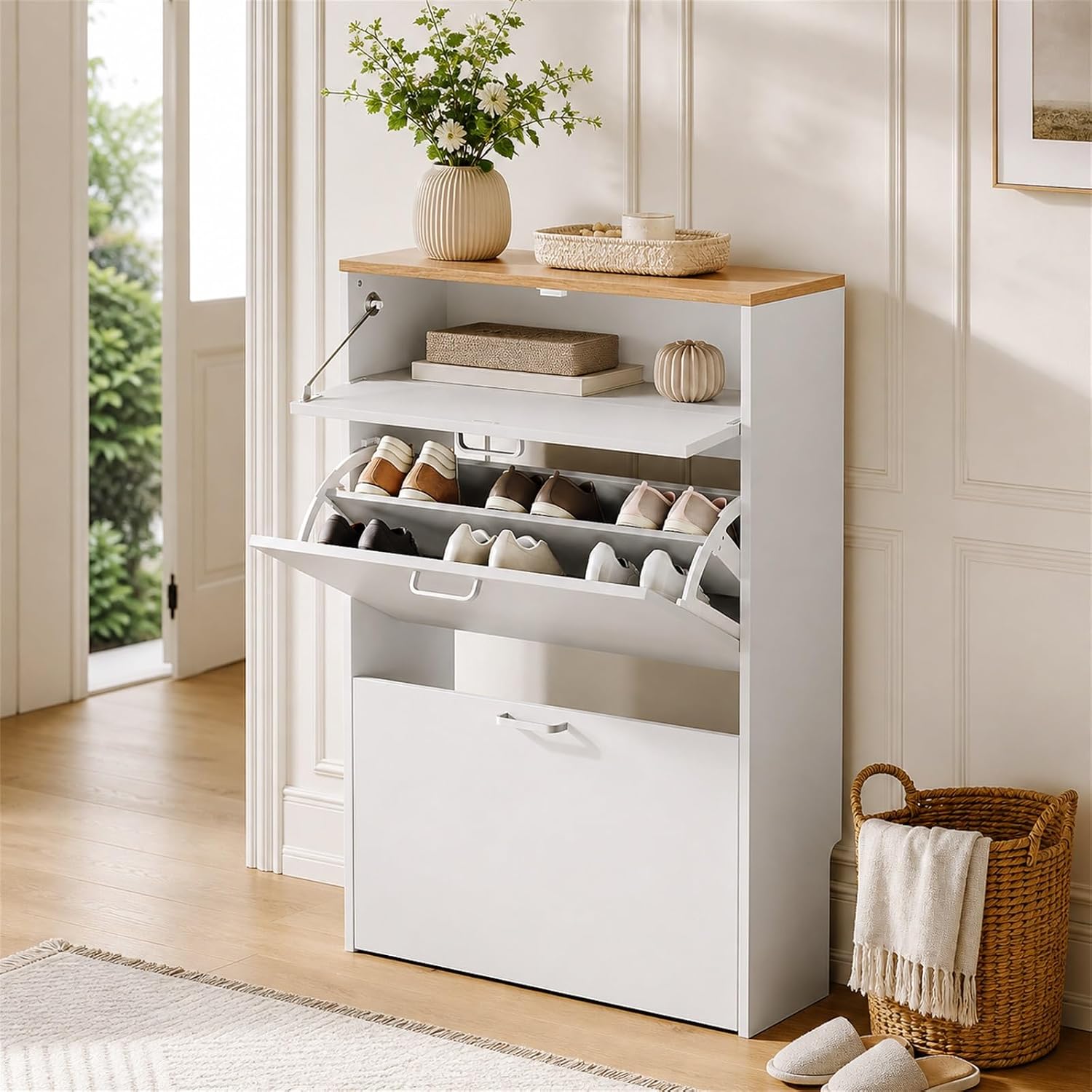 #Slim Shoe Cabinet with 2 Flip - огляд і ціна Shoe Rack Cabinet Narrow Entryway