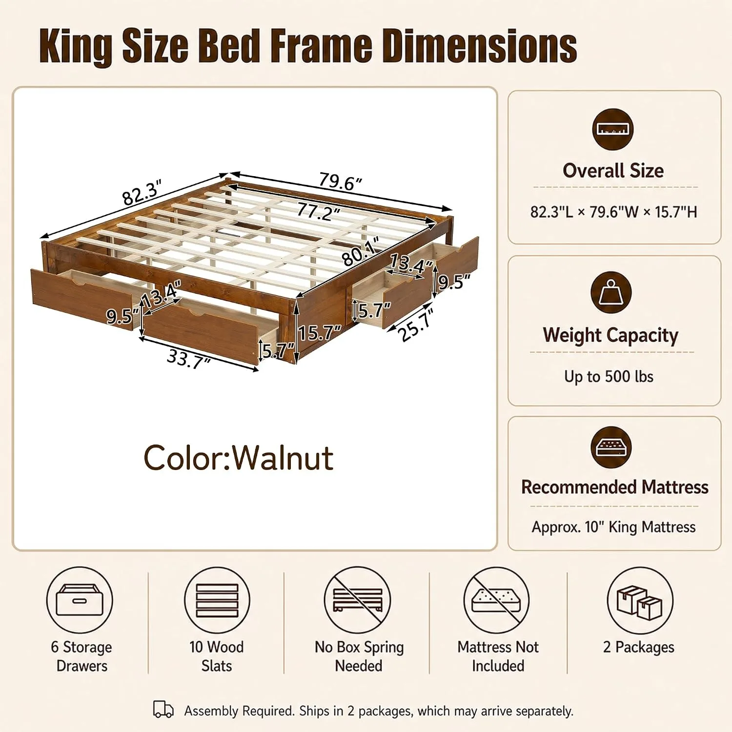 Minimalist Pine Wood Platform  - огляд і ціна King Size Bed Frame With Storage Drawers