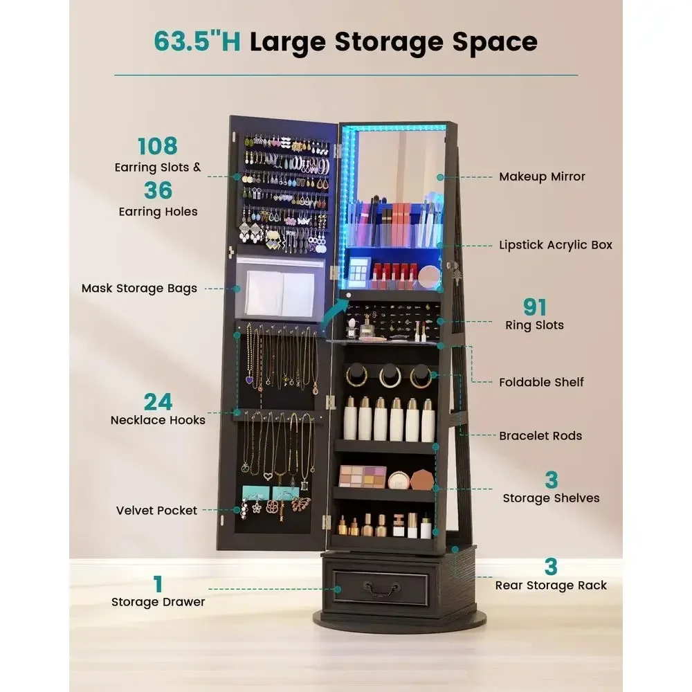 360° Swiveling Lockable Jewelr - огляд і ціна Full Length Mirror Jewelry Armoire
