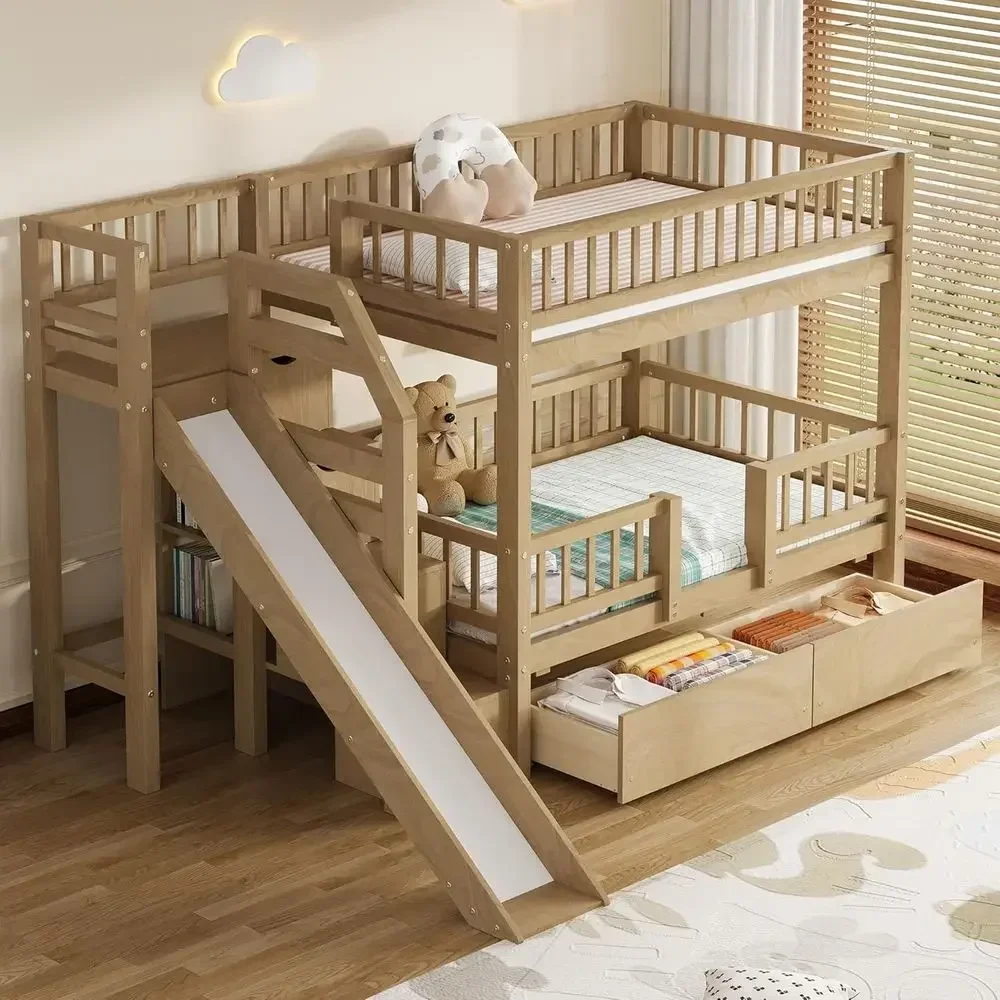 Twin Over Twin Wooden Bunk Bed - огляд і ціна Bunk Bed With Stairs And Slide