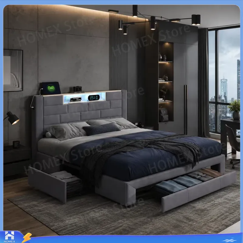 5FT Double Bed Frame with Stor - огляд і ціна Gas Lift Storage Bed Hydraulic