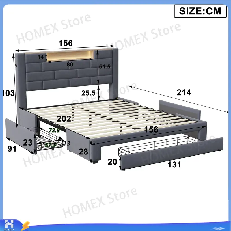 5FT Double Bed Frame with Stor - огляд і ціна Gas Lift Storage Bed Hydraulic