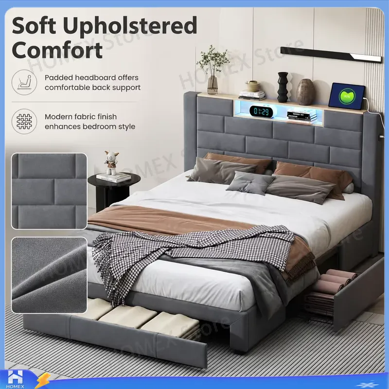 5FT Double Bed Frame with Stor - огляд і ціна Gas Lift Storage Bed Hydraulic