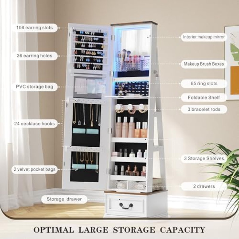 360°Swivel Jewelry Armoire Cab - огляд і ціна Full Length Mirror Jewelry Armoire