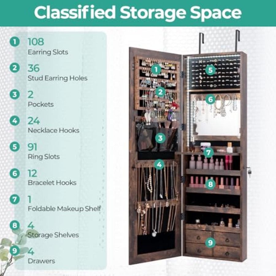 47 LED Jewelry Armoire for bed - огляд і ціна Full Length Mirror Jewelry Armoire