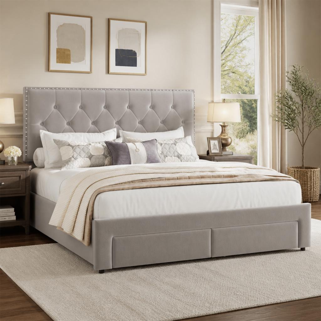 King Size Bed Frame with 2 Sto - огляд і ціна King Size Bed Frame With Storage Drawers
