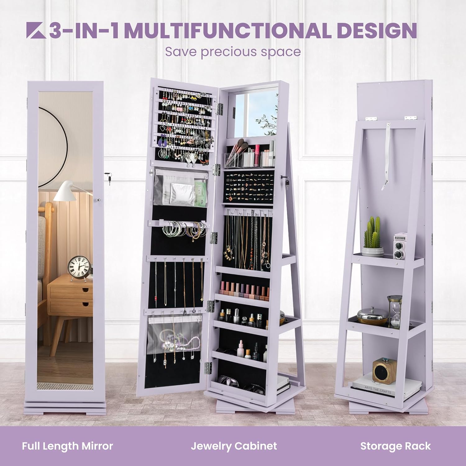 360 Swivel Jewelry Armoire Ful - огляд і ціна Full Length Mirror Jewelry Armoire