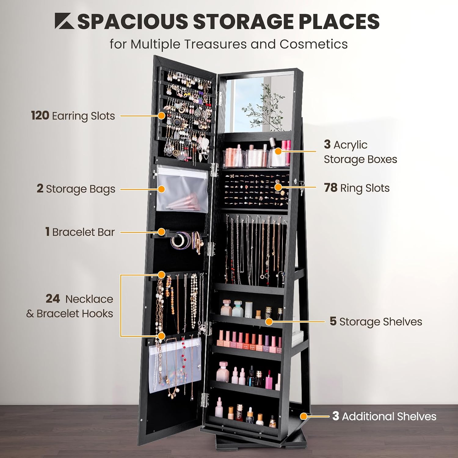 Black Standing Lockable 360 Sw - огляд і ціна Full Length Mirror Jewelry Armoire