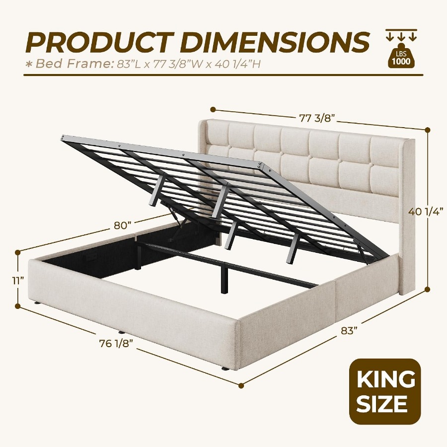 Size Lift Up Storage Bed Frame - огляд і ціна Gas Lift Storage Bed Hydraulic